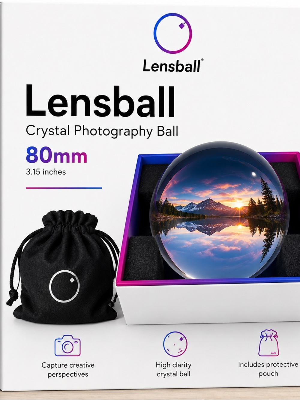 Lensball 80mm Crystal Photography Ball with Original Box & Protective Pouch